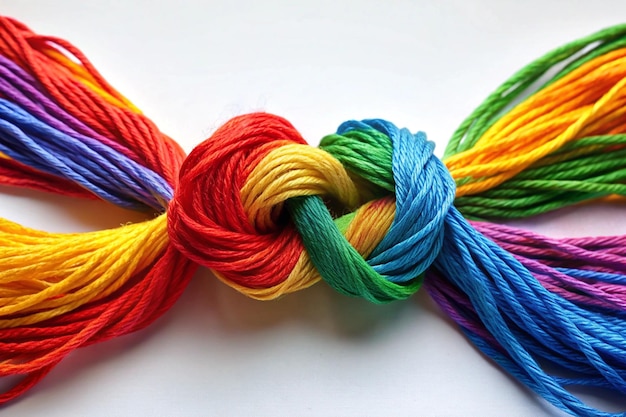 a bunch of colorful crochet yarns on a white surface