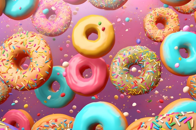 A bunch of colorful donuts with sprinkles on them