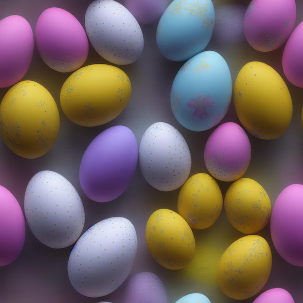 A bunch of colorful easter eggs with a flower design on the bottom.