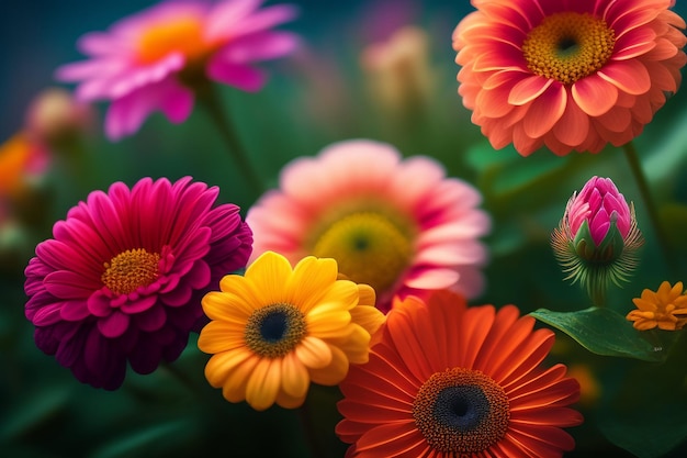 A bunch of colorful flowers with the word gerber on it