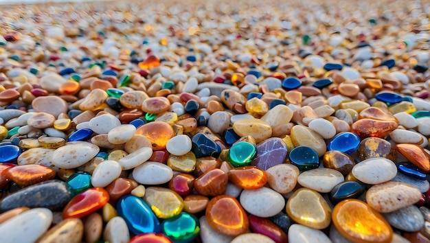 a bunch of colorful gems are on the ground