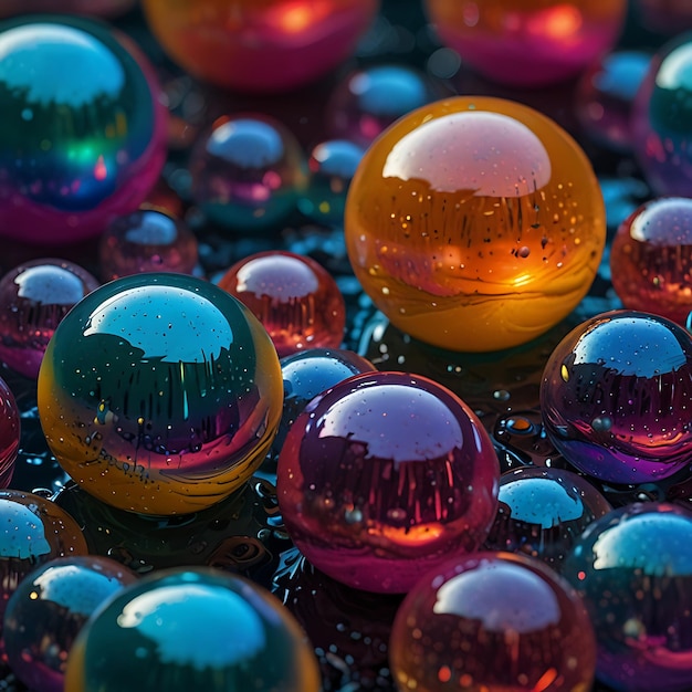 Photo a bunch of colorful glass balls with the city of london in the background