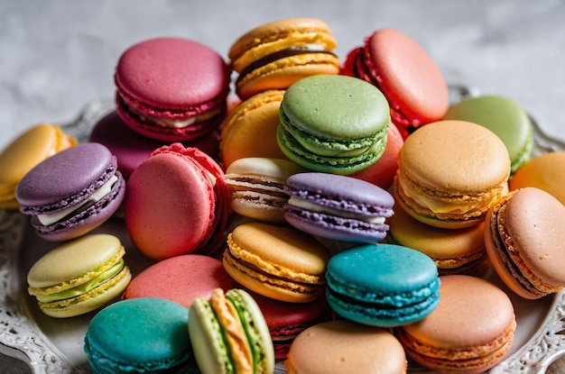 a bunch of colorful macarons are sitting on a table