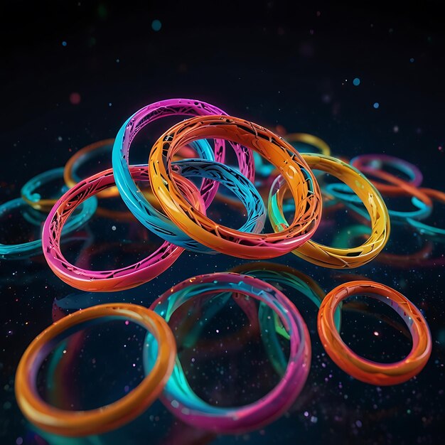 Photo a bunch of colorful rings are laying on a black surface