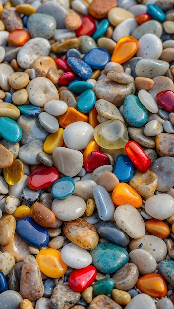 a bunch of colorful rocks are scattered on the ground