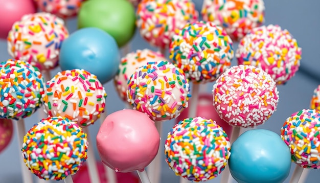 Photo a bunch of colorful sprinkles are on a stick