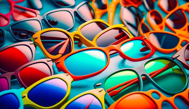 Bunch of colorful sunglasses sitting on top of each other Generative AI