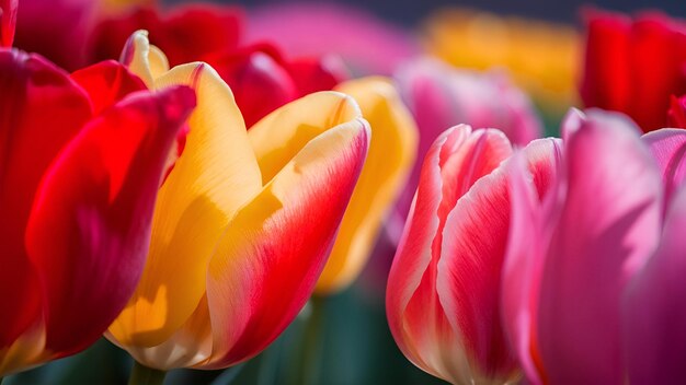 Photo a bunch of colorful tulips are shown with the colors of the rainbow