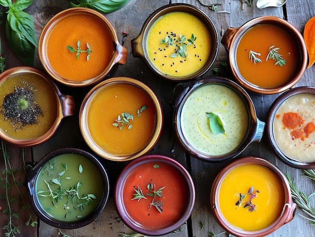 a bunch of containers with different colors of food on them