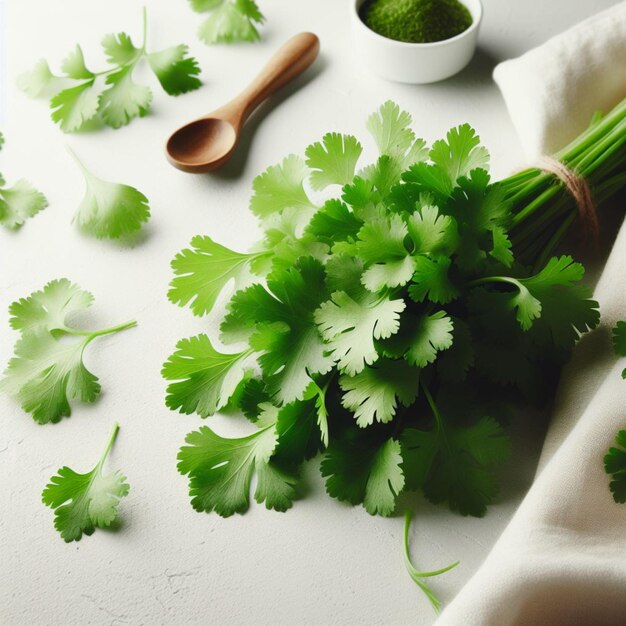 a bunch of coriandercoriander are laying on a table on white background