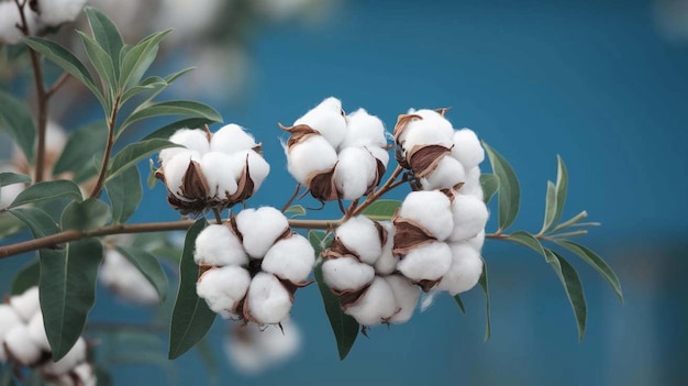 Photo a bunch of cotton is on a branch