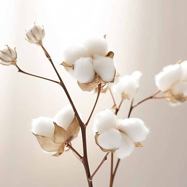 Photo a bunch of cotton is in a vase with a white background