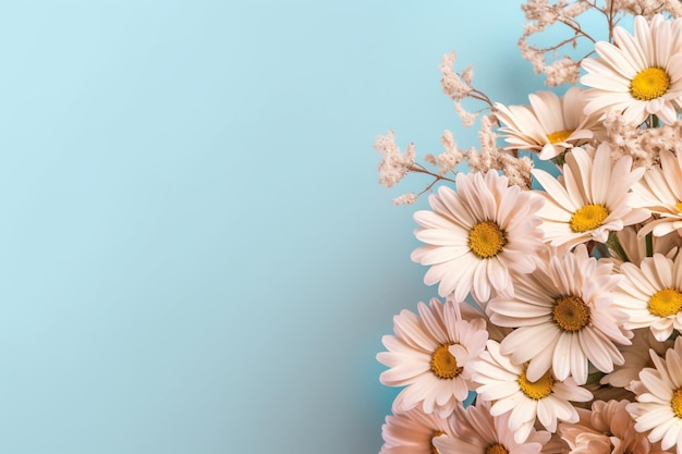 A bunch of daisies on a blue background