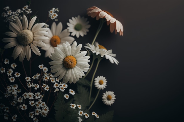 A bunch of daisies on a dark background