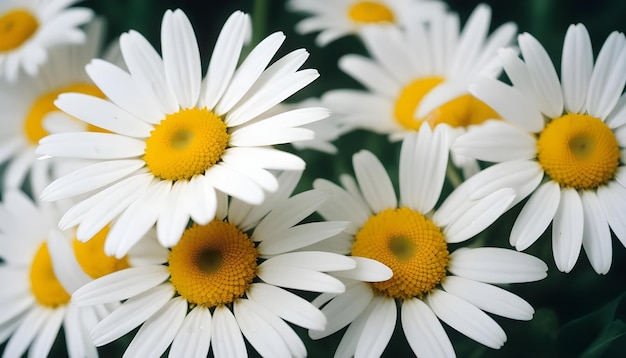 a bunch of daisies with a green background