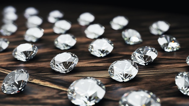 Photo a bunch of diamonds are on a wooden table