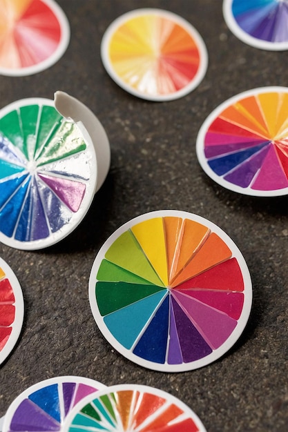 Photo a bunch of different colored buttons are on a table