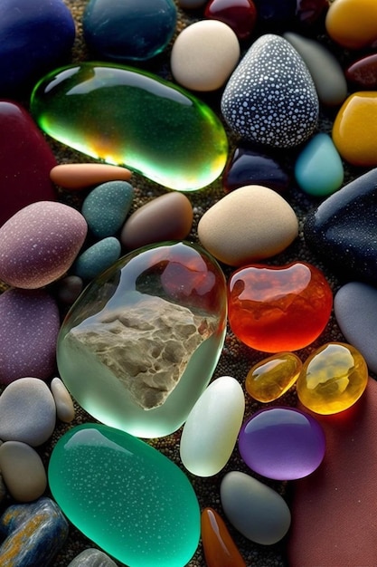 Bunch of different colored rocks and stones generative ai