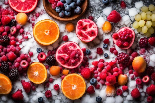 a bunch of different fruits including blueberries raspberries and blueberries