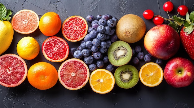 Photo a bunch of different fruits including kiwi kiwi and kiwi