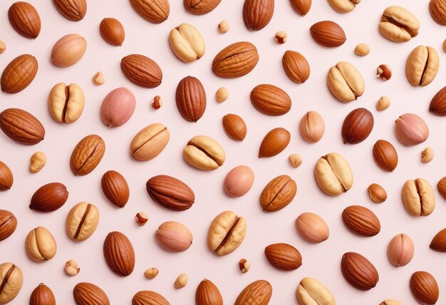 a bunch of different kinds of nuts are on a white background