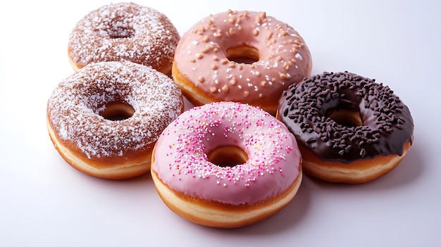 a bunch of donuts with pink icing and sprinkles on them