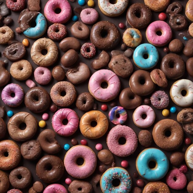 Photo bunch of donuts with sprinkles on them