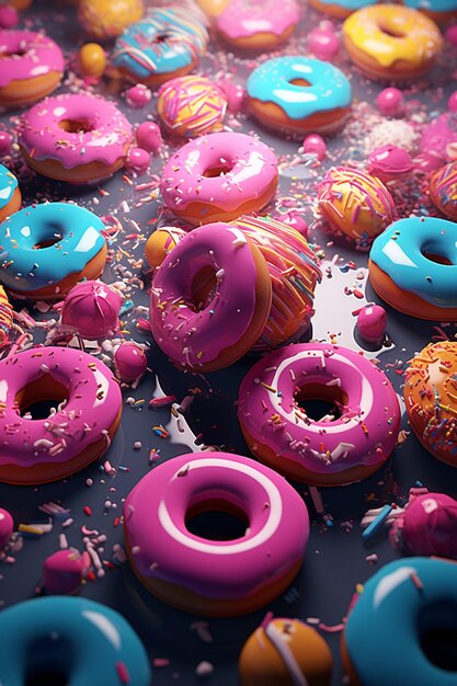 Photo a bunch of donuts with sprinkles on them