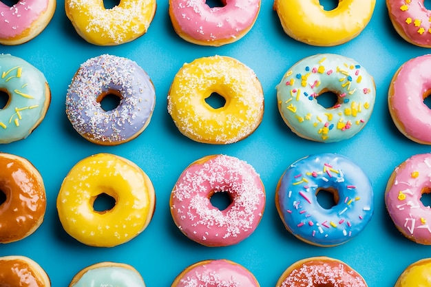 Photo a bunch of donuts with sprinkles on them