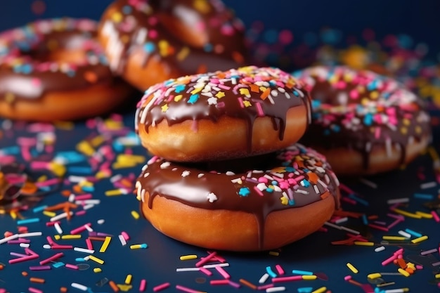 A bunch of donuts with sprinkles on top of them Generative AI