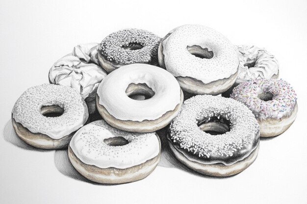 a bunch of donuts with white frosting and sprinkles on them