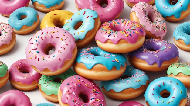 a bunch of doughnuts with blue frosting and sprinkles on them