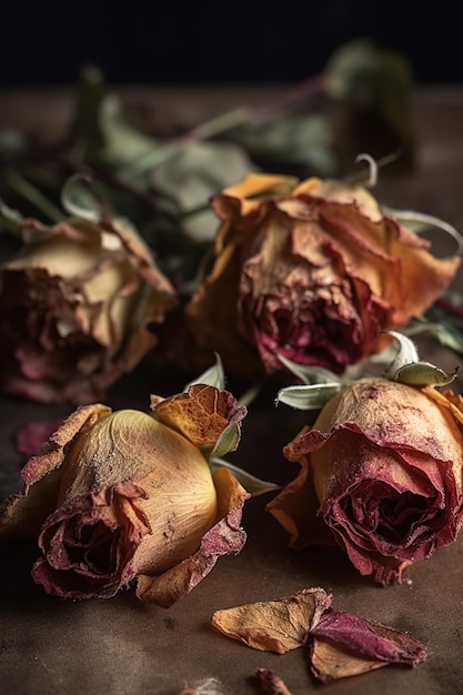 A bunch of dried flowers with the word dead on the bottom left.