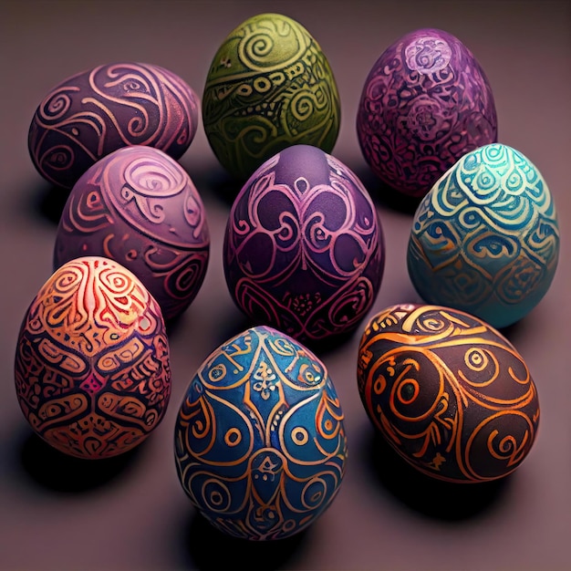 A bunch of easter eggs with different designs