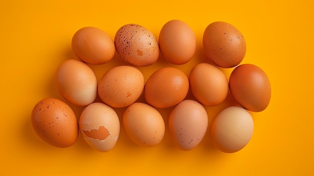 Photo a bunch of eggs that are on a yellow background