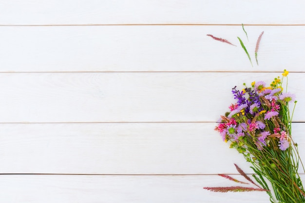 Bunch field flowers on white