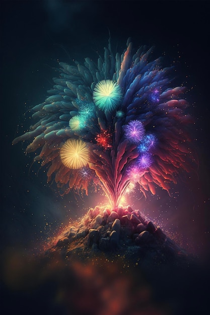 Bunch of fireworks that are on top of a hill generative ai