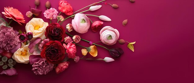 Bunch of flowers Flower arrangement on a magenta background Floral background