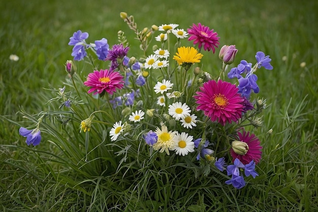 Bunch of flowers in grass