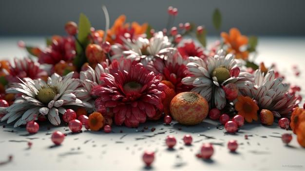 A bunch of flowers on a table