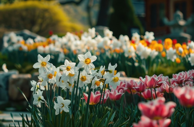 a bunch of flowers that are in a garden