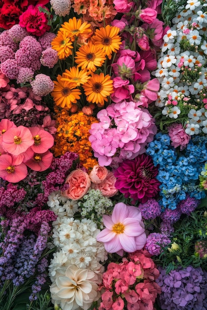 Photo a bunch of flowers that are in a pile