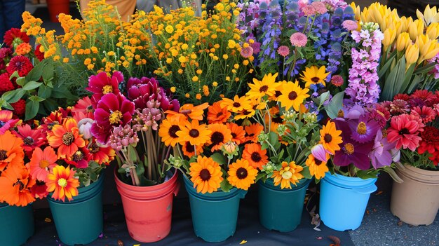 a bunch of flowers that are in a row with one that says  flowers