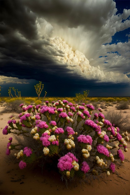 Bunch of flowers that are in the sand generative ai