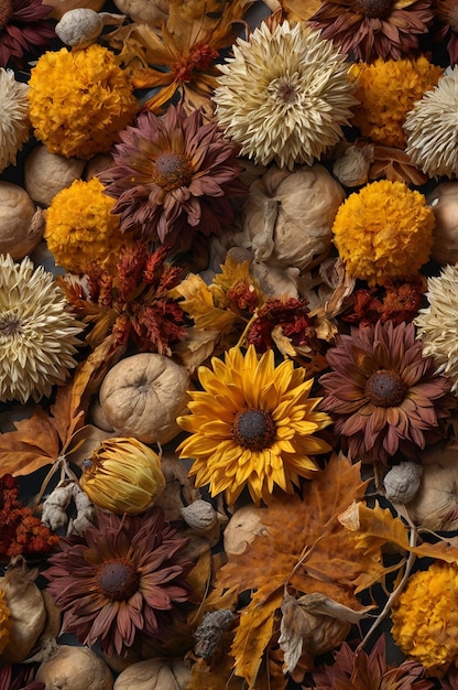 a bunch of flowers that are on a table