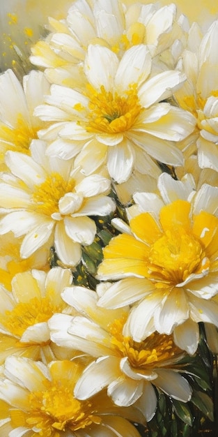 A bunch of flowers that are yellow and white