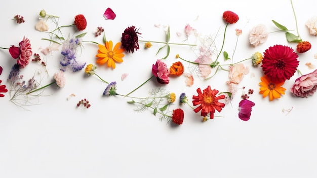 A bunch of flowers on a white background