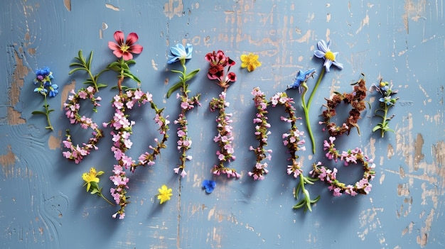 Photo a bunch of flowers with the word  florist  on a blue surface