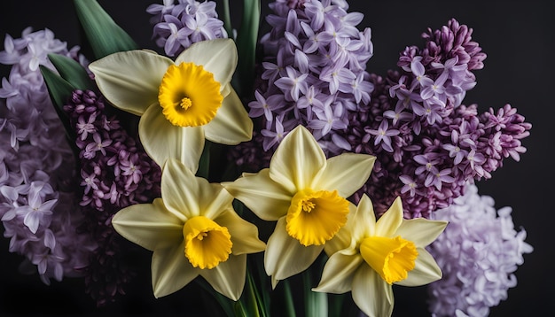 a bunch of flowers with a yellow flower in the middle