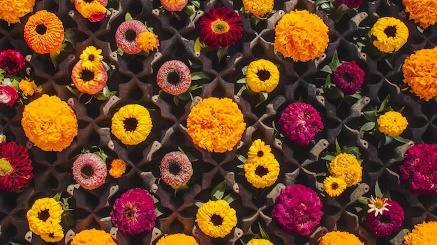 Photo a bunch of flowers with a yellow one that says  happy